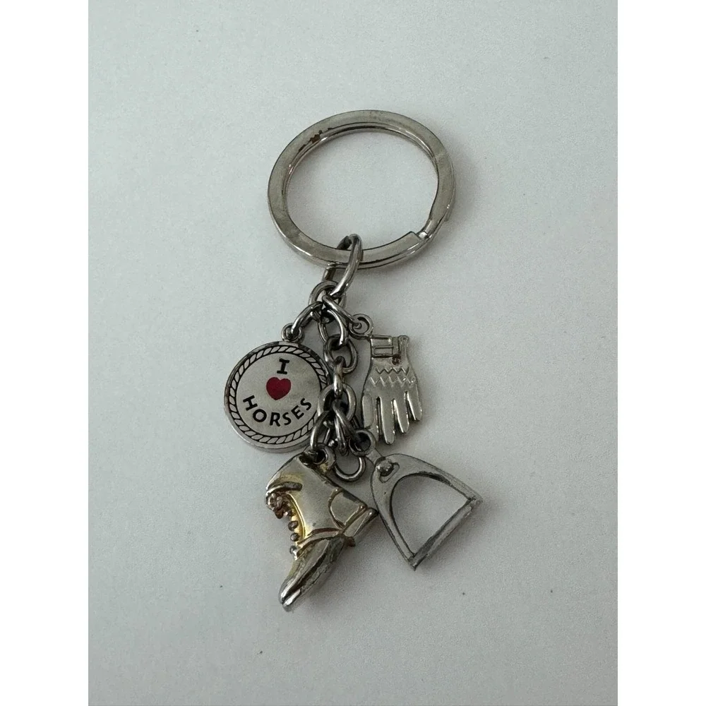 I Love Horses Charm‎ Silver Tone Keychain Key Ring